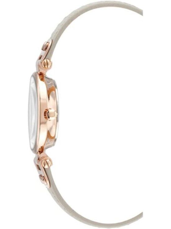 Anne Klein Women\'s Grey Rose Gold Leather Strap Analog Japanese Quartz Watch